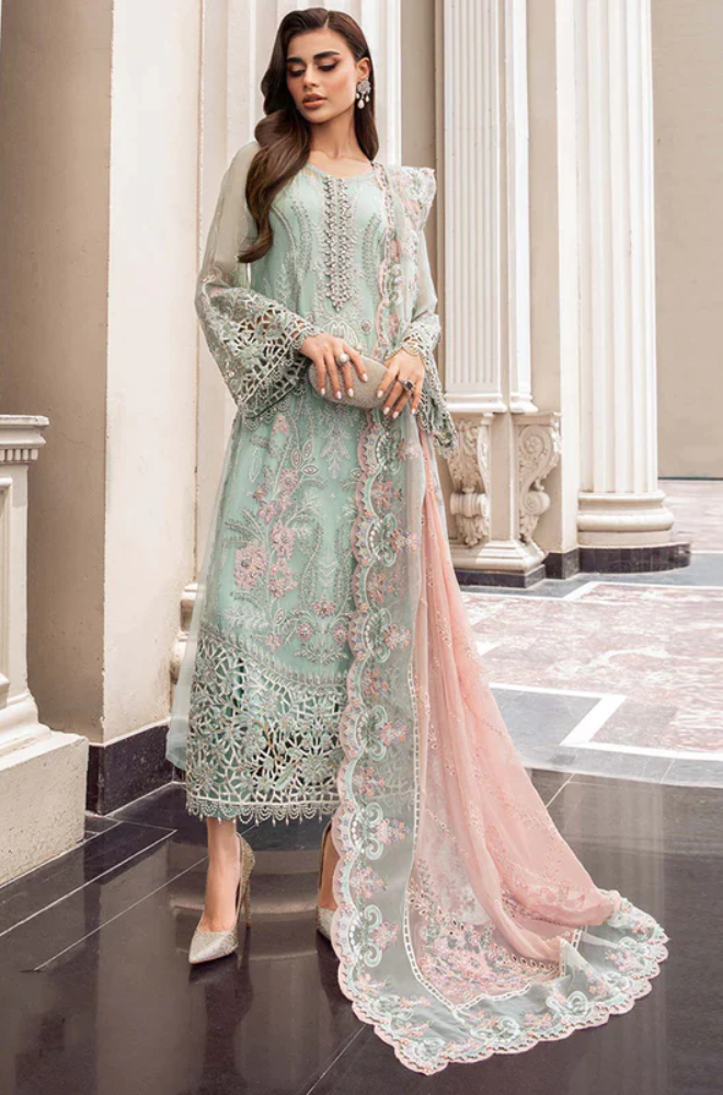 Maria.B - 3PC Organza Embroidered Suit - FFU0176 - Farakh Fabrics