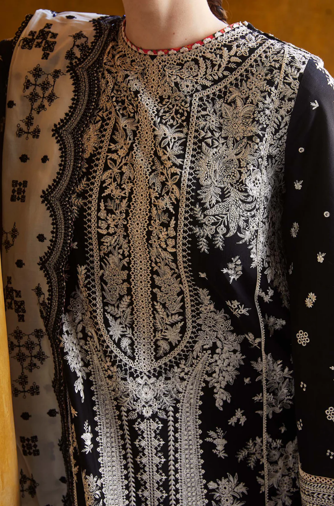Qalamkar - 3PC Lawn Embroidered Suit -FFU0348 - Farakh Fabrics