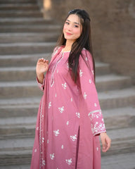 Pink Delight Embraided 3pec Lawn FF0123 - Farakh Fabrics
